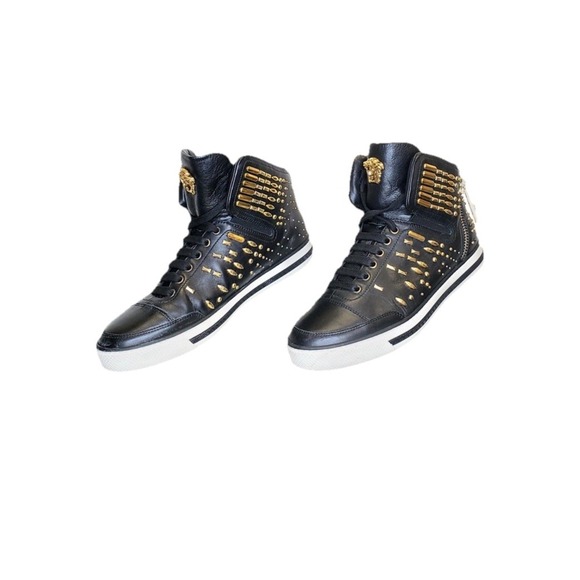 VERSACE STUDDED HIGH-TOP SNEAKERS with GOLD MEDUSA side ZIPPER 41.5 EU‎